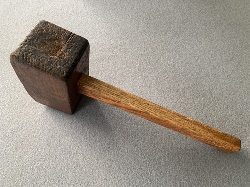 Old wooden mallet - wooden, •