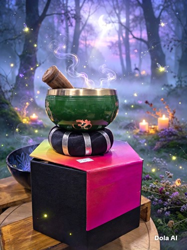 Green metal singing bowl - singing, with