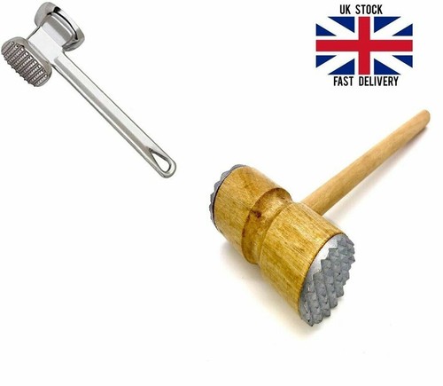Aluminium wooden meat mallet - wooden,